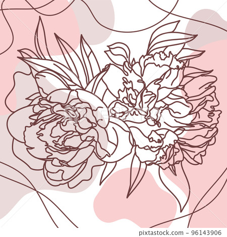 Neutral Colors Floristic linear Illustration with peonies Neutral Colors Floristic linear Illustration with peonies 96143906