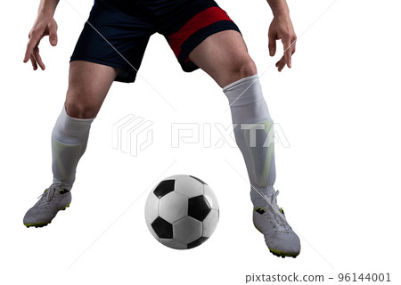 Soccer player ready to kick the soccerball at the stadium during the match. Isolated on white background 96144001
