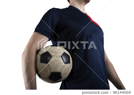 Soccer player with soccerball ready to play. Isolated on white background. Soccer player with soccerball ready to play. Isolated on white background. 96144009