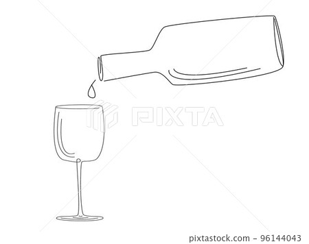 Drawing one line of a glass and a bottle on a white background Drawing one line of a glass and a bottle on a white background 96144043