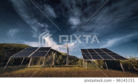 Starry sky on weather stations in the Carpathian Mountains 96145151