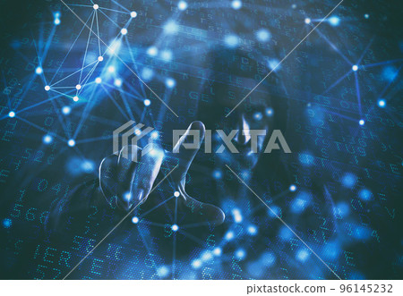 Concept of safety with hacker in a dark environment with digital and network effects 96145232