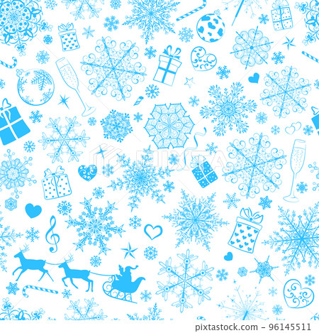 Seamless pattern of snowflakes and Christmas symbols 96145511