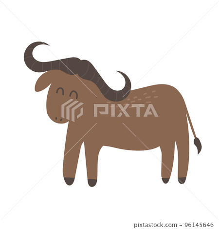 African buffalo cartoon character. Buffalo with big horns on white 96145646