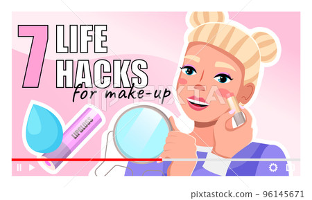 Concept of video player interface, beautiful young girl telling about lifehacks in makeup, blogger Concept of video player interface, beautiful young girl telling about lifehacks in makeup, blogger 96145671