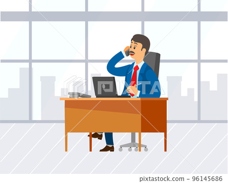 Boss at Workplace in Office Talking on Phone Boss at Workplace in Office Talking on Phone 96145686