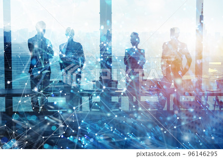 Group of business partner looking for the future with network digital effect 96146295