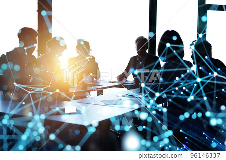 Business people collaborate together in office. Internet connection effects. Double exposure effects. 96146337