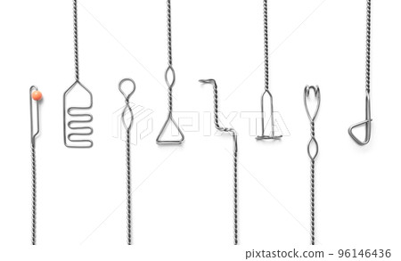 Set of logopedic probes on white background, top view. Speech therapist's tools 96146436