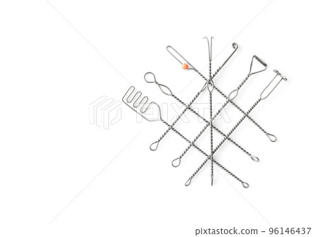 Set of logopedic probes on white background, top view. Speech therapist's tools Set of logopedic probes on white background, top view. Speech therapist's tools 96146437