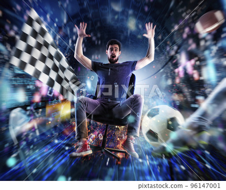 Video game junkie guy enters a virtual world Video game junkie guy enters a virtual world 96147001