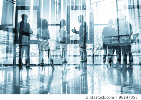 Business people collaborate together in office. Double exposure effects. Corporation, corporate. Business people collaborate together in office. Double exposure effects. Corporation, corporate. 96147053