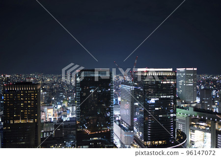 Night skyline of Osaka city. Umeda Sky Building in Japan. 96147072