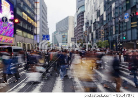 People walking in pedestrian crossing in Osaka People walking in pedestrian crossing in Osaka 96147075