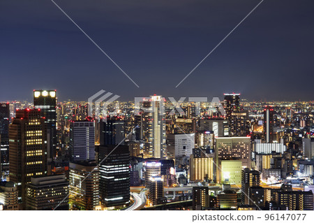 Night skyline of Osaka city. Umeda Sky Building in Japan. 96147077