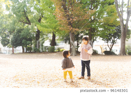 孩子們在秋季公園玩耍 96148301