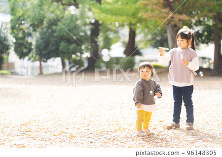 孩子們在秋季公園玩耍 96148305