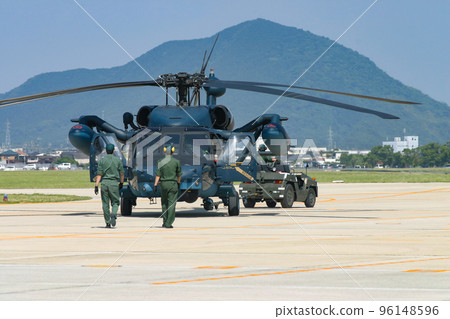 Rescue helicopter UH-60J of the Air Self-Defense Force being towed 96148596