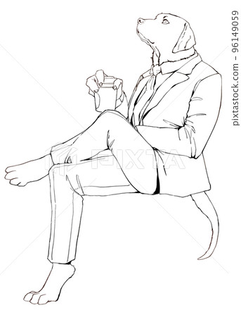 Labrador retriever line drawing in a suit Labrador retriever line drawing in a suit 96149059