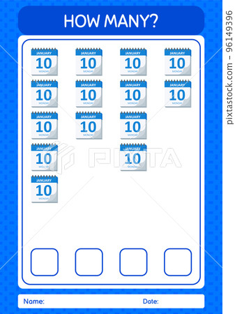 How many counting game with calendar. worksheet for preschool kids, kids activity sheet How many counting game with calendar. worksheet for preschool kids, kids activity sheet 96149396