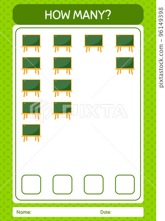 How many counting game with chalkboard. worksheet for preschool kids, kids activity sheet How many counting game with chalkboard. worksheet for preschool kids, kids activity sheet 96149398