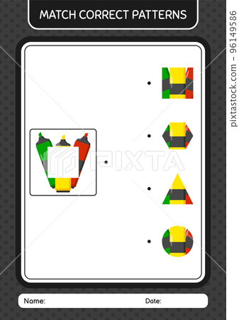 Match pattern game with marker pen. worksheet for preschool kids, kids activity sheet 96149586