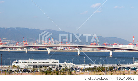 Kobe Airport Connecting Bridge, Port Island and Mt. Rokko seen from Kobe Airport 96149695