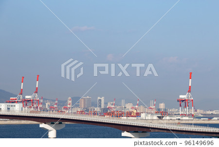 Port Liner track, Port Island and Mt. Rokko seen from Kobe Airport 96149696