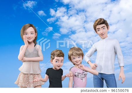 Cheerful family posing against the blue sky 96150076