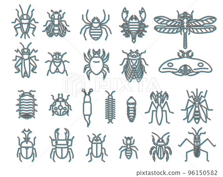 Insect icon set color shadow light blue Insect icon set color shadow light blue 96150582