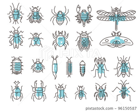 Insect icon set outline light blue - Stock Illustration [96150587] - PIXTA