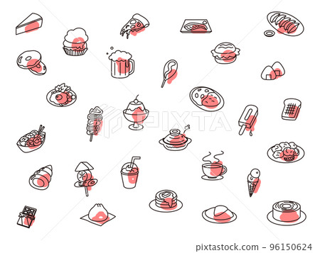Food icon set outline red Food icon set outline red 96150624