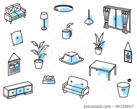 生活用品圖標集口音淺藍色 生活用品圖標集口音淺藍色 96150647