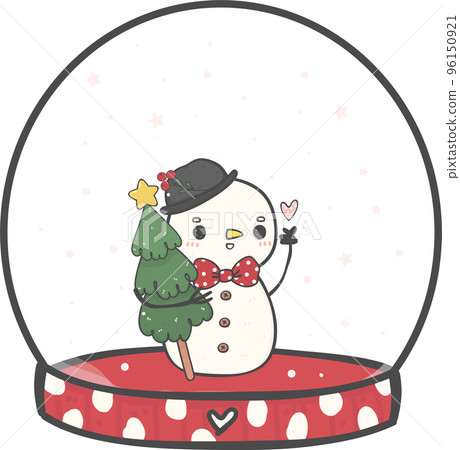 cute Christmas snowman in snow globe cane decoration cartoon doodle hand drawing 96150921