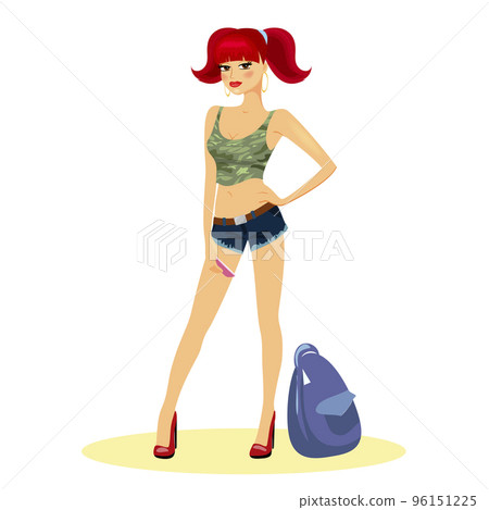 Beautiful trendy girl in skimpy shorts 96151225