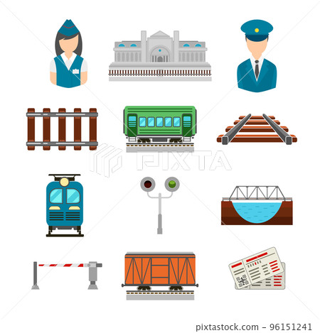 Vector set of railroad icons in flat style Vector set of railroad icons in flat style 96151241