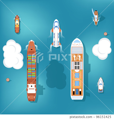 Set of vector ships. Top view Set of vector ships. Top view 96151425