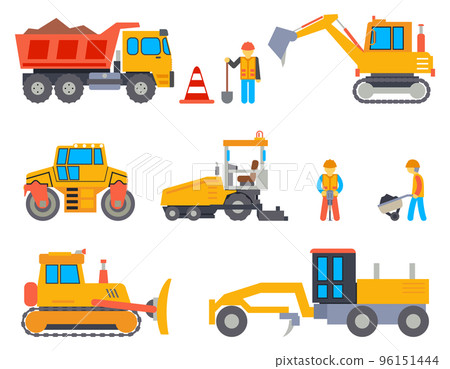 Road under construction flat vector icons set Road under construction flat vector icons set 96151444