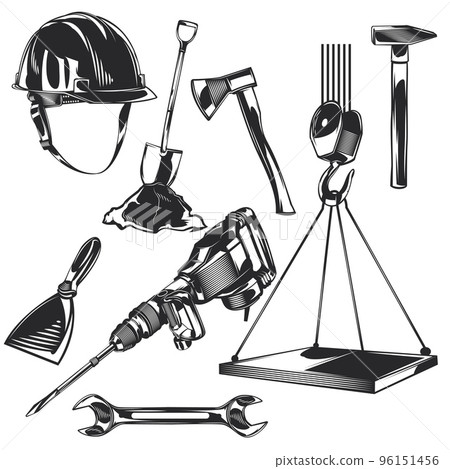 Set of constructions elements for creating your own badges, logos, labels, posters etc. Isolated on white. 96151456