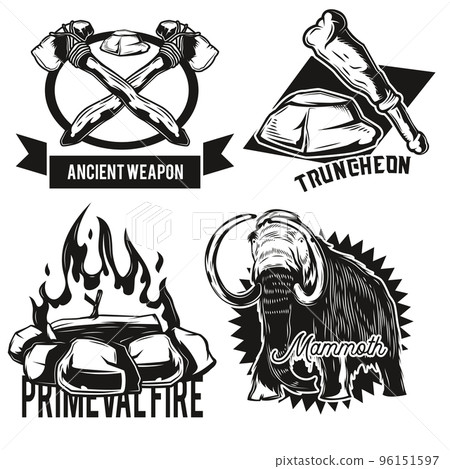 Set of ancient animals and facilities emblems, labels, badges, logos. Isolated on white 96151597
