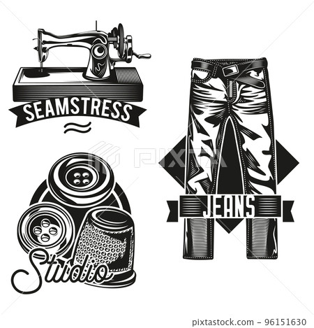 Set of sewing studio emblems, labels, badges, logos. Isolated on white 96151630