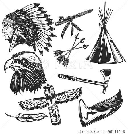 Set of indian elements for creating your own badges, logos, labels, posters etc. Isolated on white. 96151648