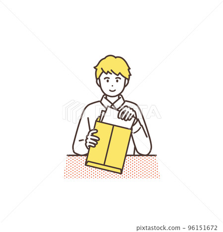 Illustration of office staff putting documents into envelopes and sealing them Illustration of office staff putting documents into envelopes and sealing them 96151672