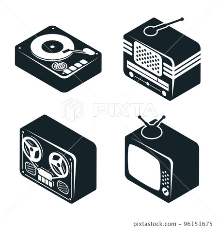 Isometric 3D Icons of Retro Media Devices 96151675