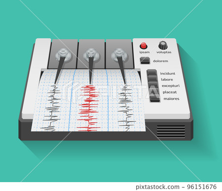 Seismograph machine with graph of seismic and earthquake activity 96151676