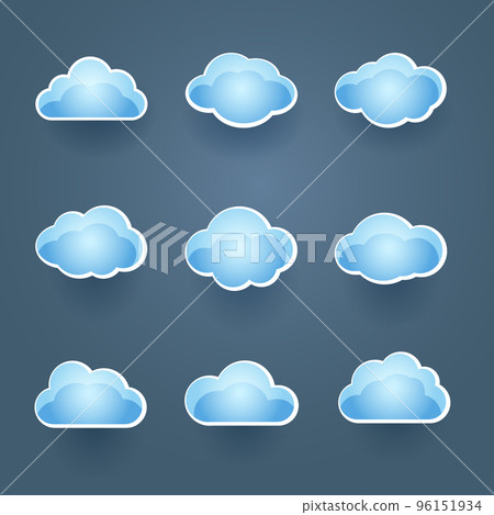Set of blue vector cloud icons Set of blue vector cloud icons 96151934