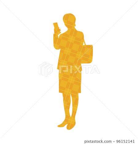操作智能手機的女商人的剪影插圖檢查模式 96152141