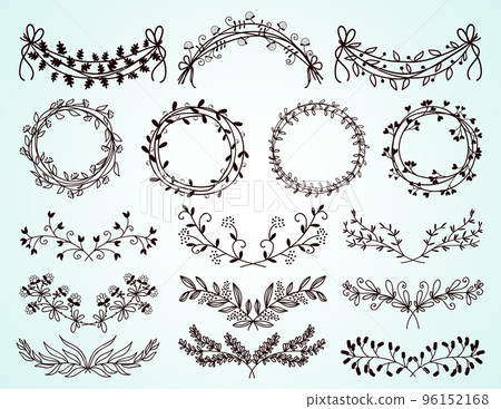 Set of hand-drawn floral borders and wreaths Set of hand-drawn floral borders and wreaths 96152168