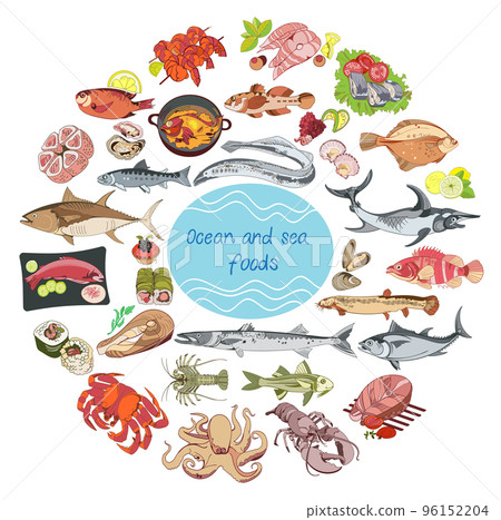 Sea And Ocean Food Round Concept 96152204