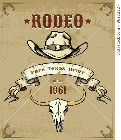 Rodeo Themed Graphic with Cowboy Hat and Skull 96152227